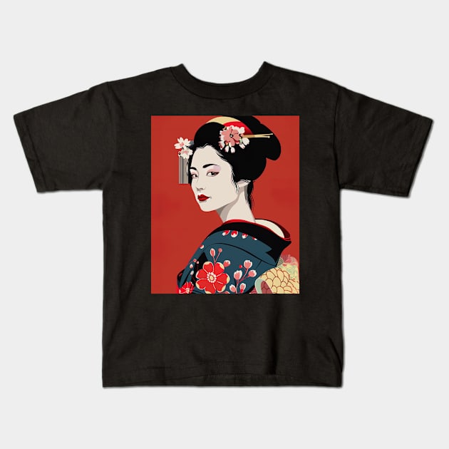 Kyoto Geisha Art Kids T-Shirt by geekmethat